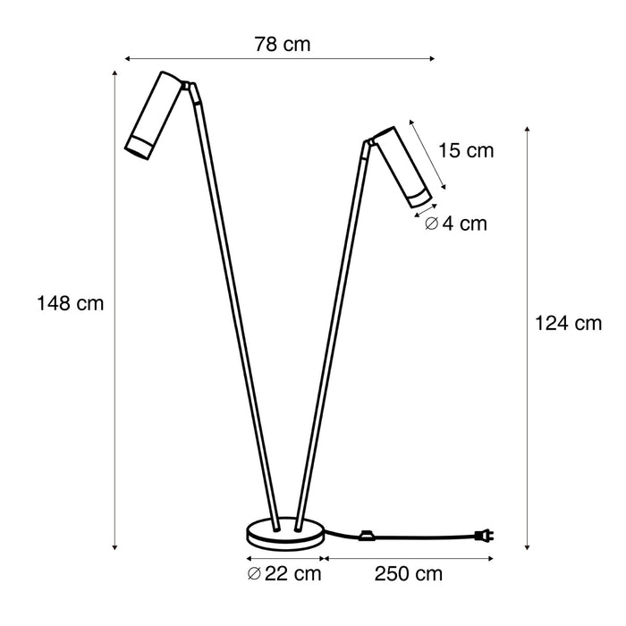 QAZQA Moderne vloerlamp zwart 2-lichts GU10 35mm - Thomas