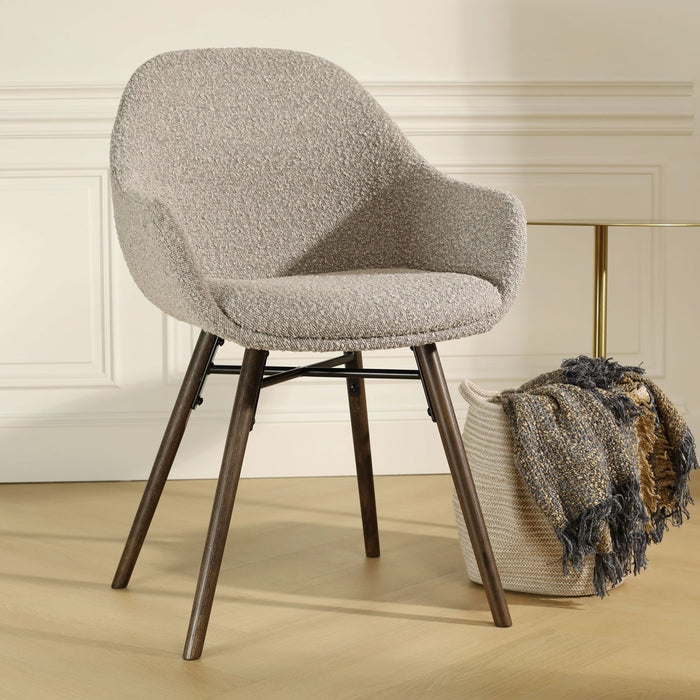 Nolon Nena-Mae Eetkamerstoel Bouclé Taupe - Armleuning - Walnoot
