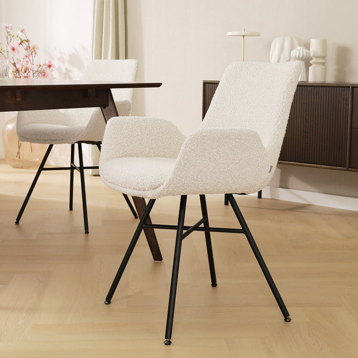 Nolon Noa-Eef Eetkamerstoel Bouclé Beige - met Armleuning - Zwart