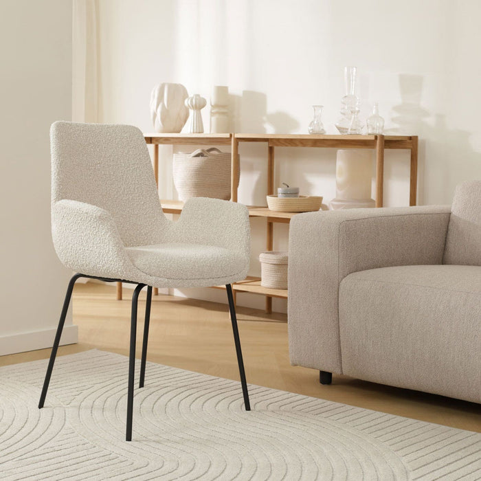 Nolon Nora-Eef Eetkamerstoel Bouclé Beige - met Armleuning - Zwart