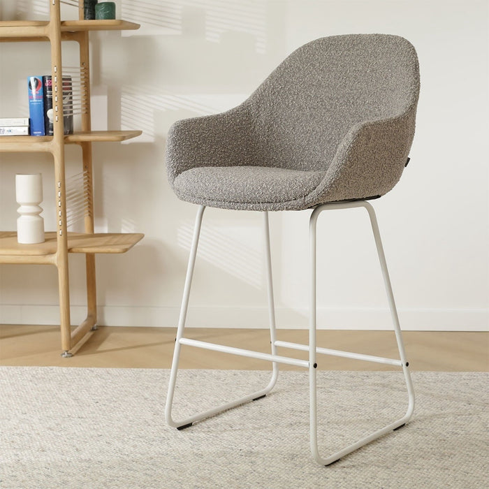 Nolon Nino-Mae Barkruk Bouclé Taupe - met Armleuning - Wit - 75 cm