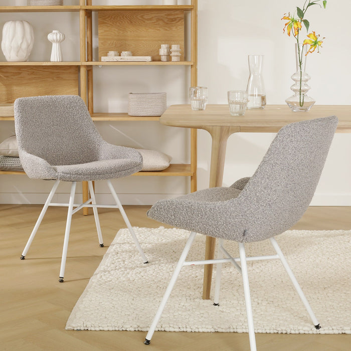 Nolon Noa-Isa Eetkamerstoel Bouclé Taupe - Stof - Wit Onderstel