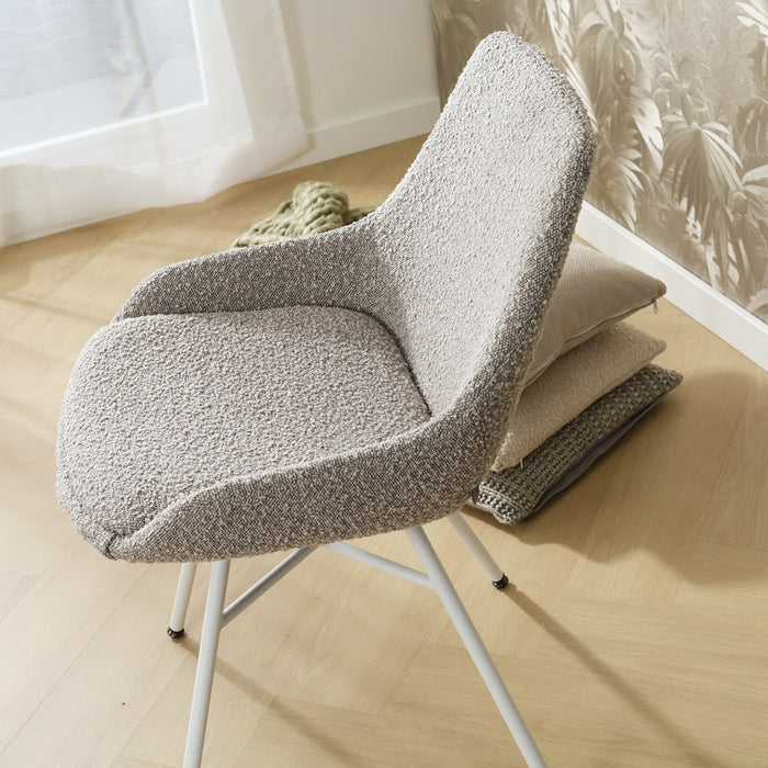 Nolon Noa-Isa Eetkamerstoel Bouclé Taupe - Stof - Wit Onderstel
