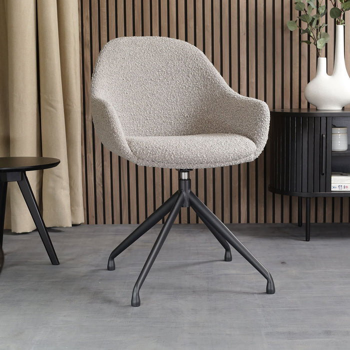 Nolon Nola-Mae Eetkamerstoel Bouclé Taupe - Draaibaar Zwart Onderstel