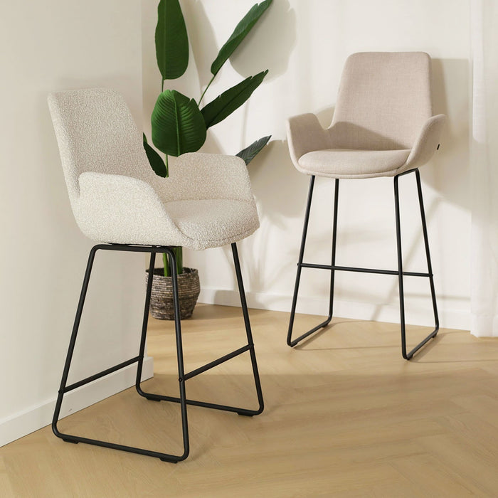 Nolon Nino-Eef Barkruk Bouclé Beige - met Armleuning - Zwart - 75 cm