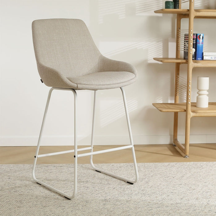 Nolon Nino-Isa Barkruk Beige - Stof - Wit Onderstel - 65 cm