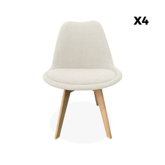 sweeek - Scandinavische boucléstoel met houten poten (set van 4)