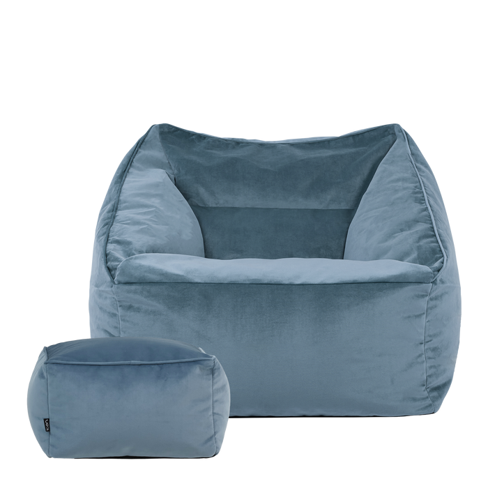 icon Natalia Zitzak Fauteuil met Poef - Velours - Blauw