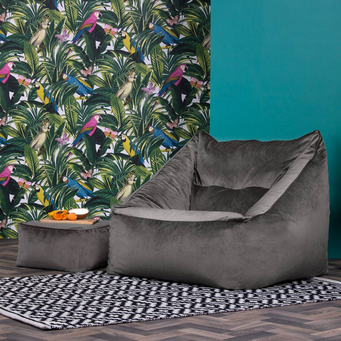 icon Natalia Zitzak Fauteuil met Poef - Velours - Houtskool