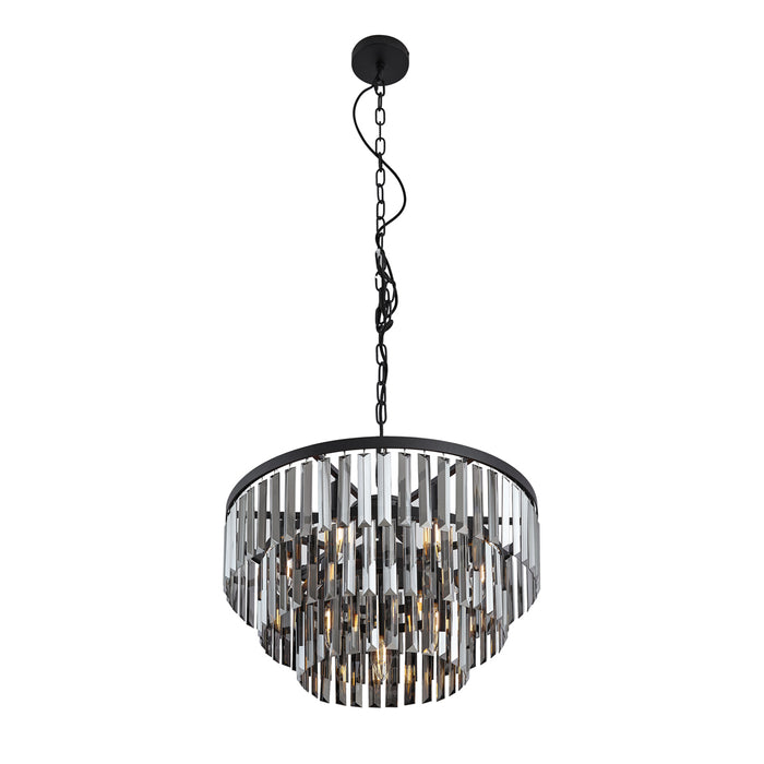 QAZQA Moderne kroonluchter zwart met smoke glas 9-lichts - Amel