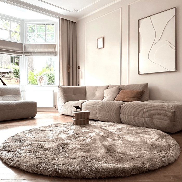 Rond hoogpolig vloerkleed Odelia stone - Interieur05 - 200 x 200 cm
