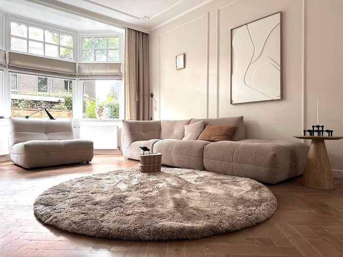 Rond hoogpolig vloerkleed Odelia stone - Interieur05 - 160 x 160 cm