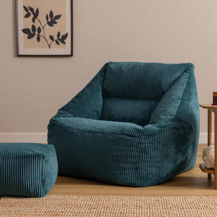 icon Natalia Zitzak Fauteuil met Poef - Ribfluweel - Blauwgroen