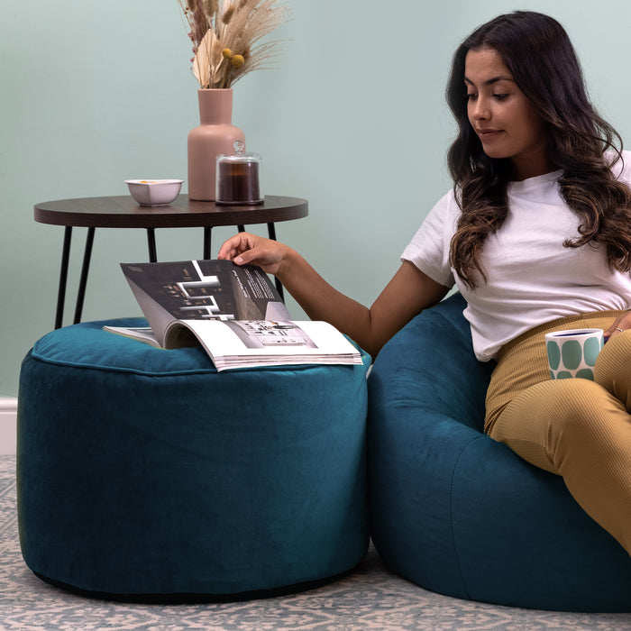 icon Milano XL Poef - Velours - Blauwgroen