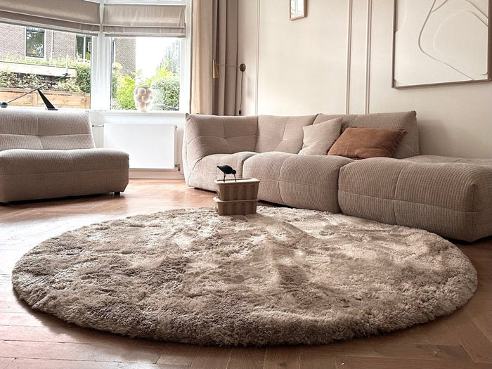 Rond hoogpolig vloerkleed Odelia stone - Interieur05 - 200 x 200 cm