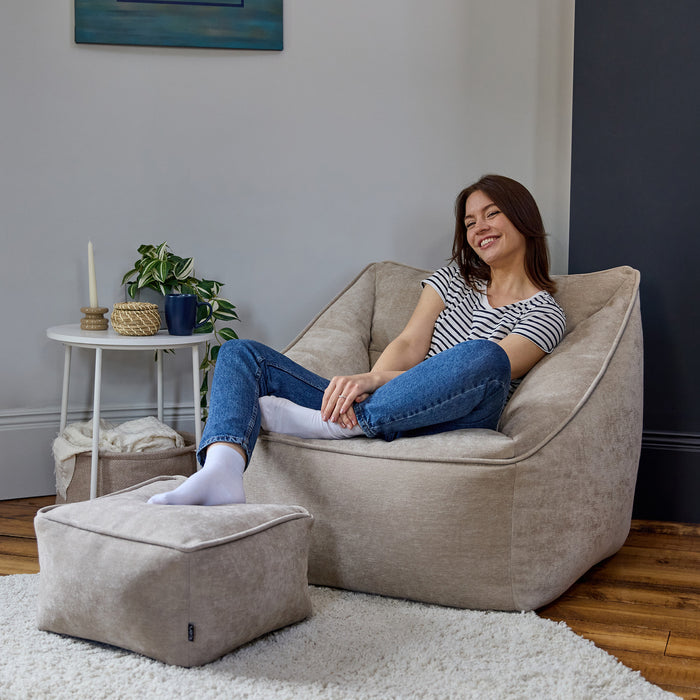 icon Natalia Zitzak Fauteuil met Poef - Chenille - Beige