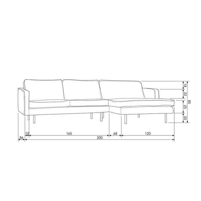 WOOOD Rodeo Chaise Longue Rechts  - Bouclé - Naturel - 85x300x155