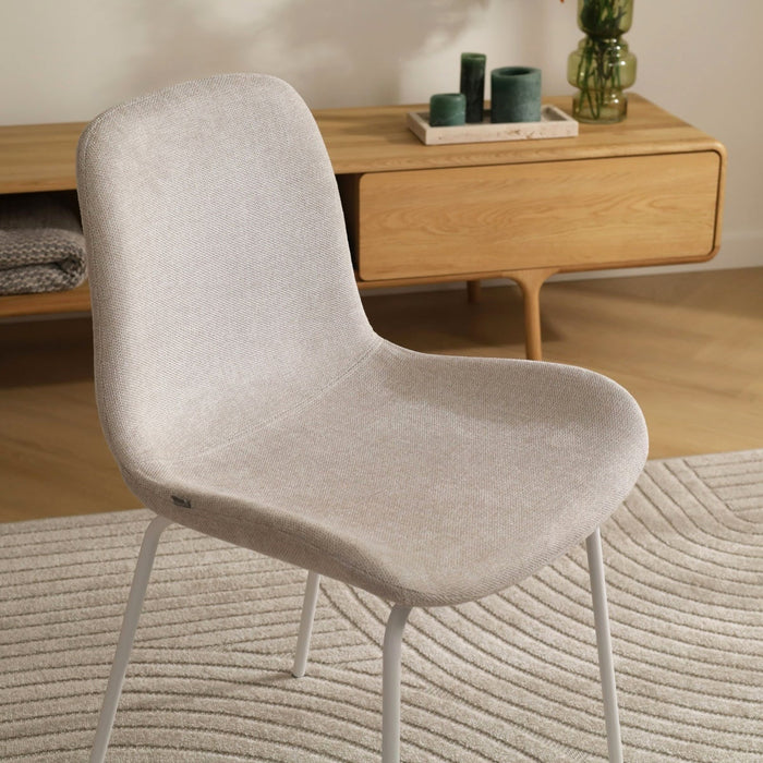 Nolon Nora-Fé Eetkamerstoel Beige - Stof - Witte Poten