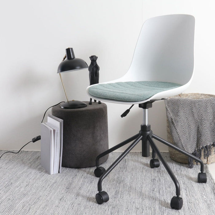 Nolon Nout-Liv Bureaustoel Wit - Zacht Groen Kussen - Zwart Onderstel