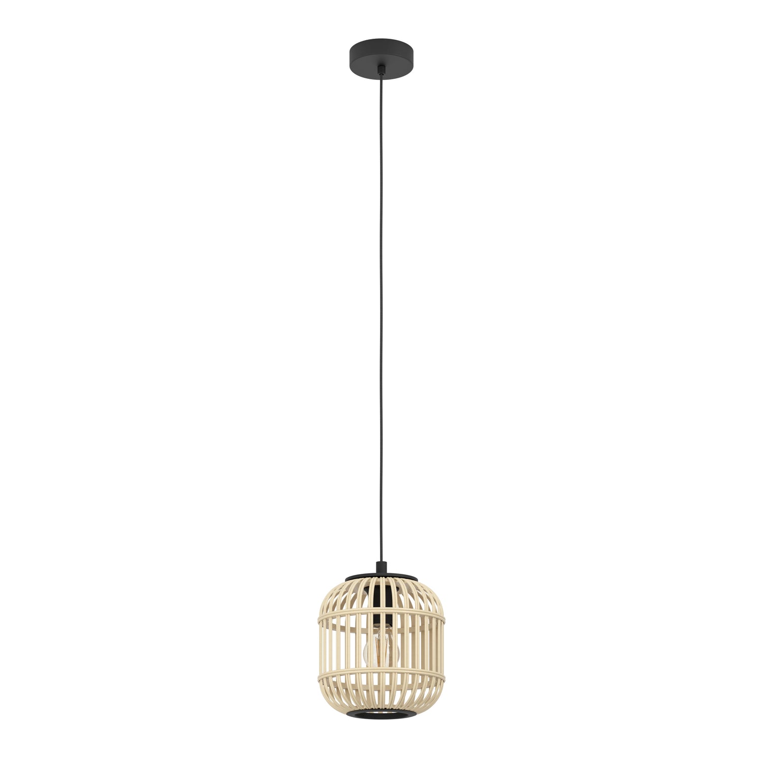 EGLO Bordesley Hanglamp - 1 lichts - Ø21cm. - E27 - Zwart|bamboo