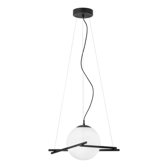 EGLO Hanglamp - E27 - 1lichts - Staal Zwart | Glas opaal-mat - Wit