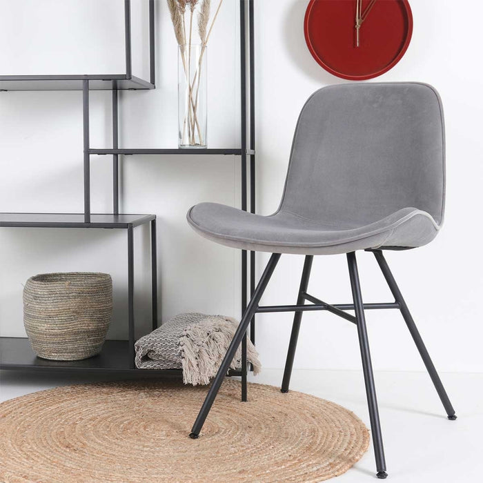 Nolon Noa-Fé Eetkamerstoel Grijs - Velvet - Zwart Onderstel