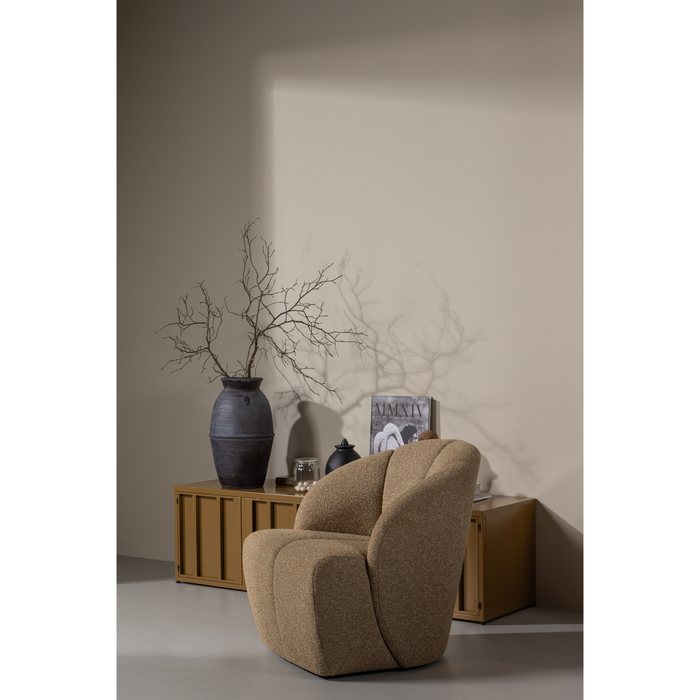 WOOOD Mojo Draaifauteuil - Bouclé - Geel|Bruin Melange - 75x68x77