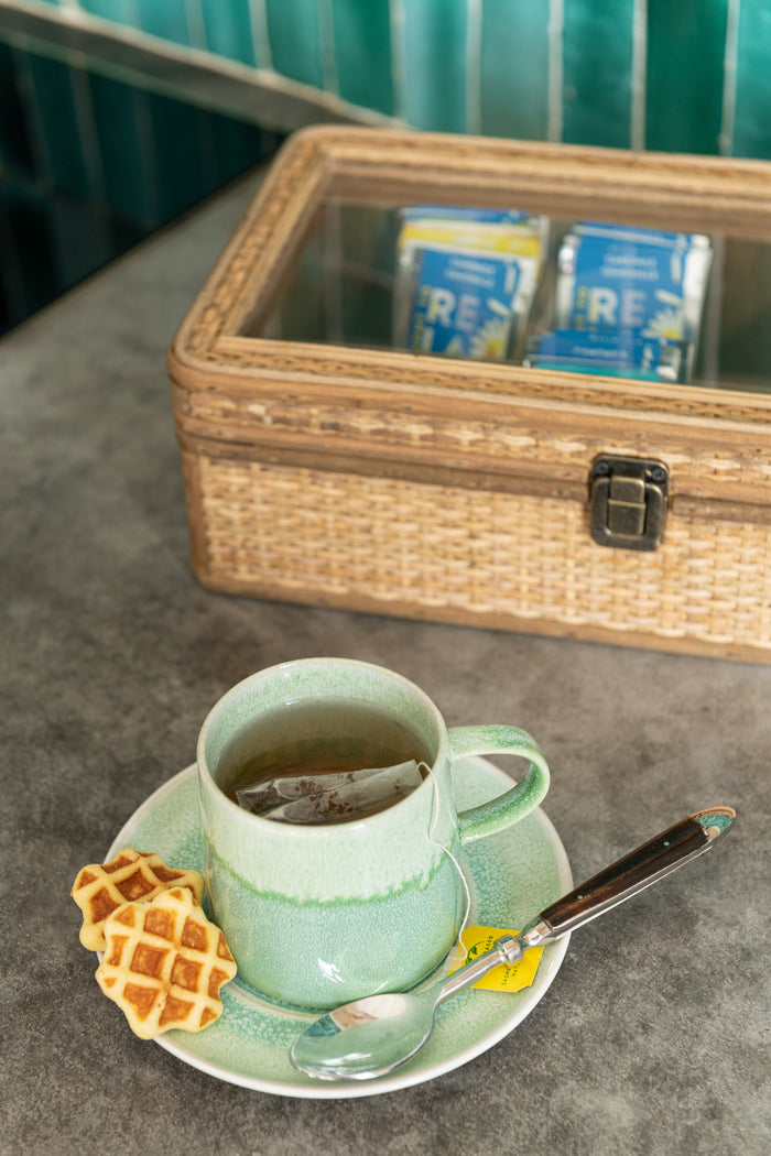 J-Line kop + schoteltje Lara - porselein - groen - 4 stuks