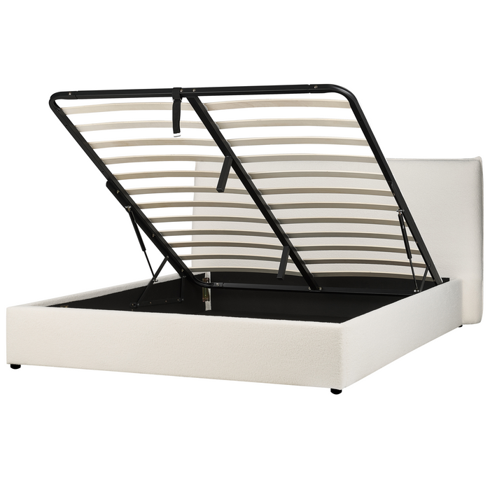 Beliani-LAVAUR-Bed met opbergruimte-Gebroken wit-180 x 200 cm-Bouclé