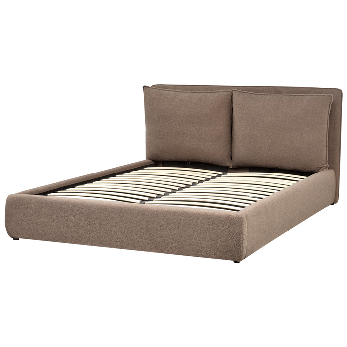 Beliani-BAJONNA-Bed met opbergruimte-Bruin-160 x 200 cm-Bouclé