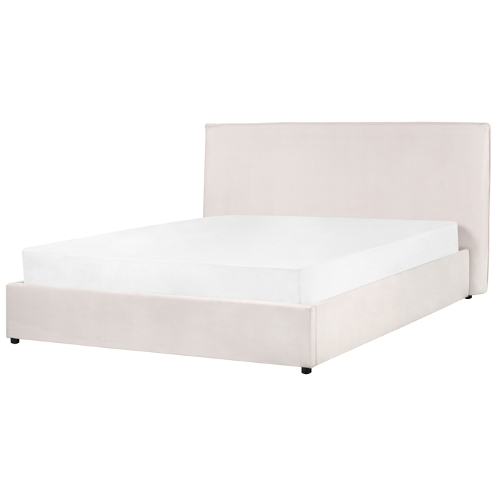 Beliani-LAVAUR-Bed met opbergruimte-Gebroken wit-160 x 200 cm-Fluweel