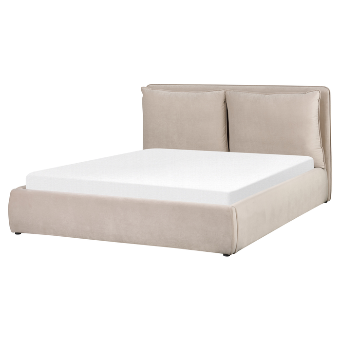 Beliani-BAJONNA-Bed met opbergruimte-Beige-160 x 200 cm-Fluweel