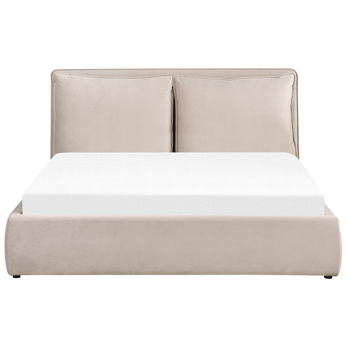 Beliani-BAJONNA-Bed met opbergruimte-Beige-160 x 200 cm-Fluweel