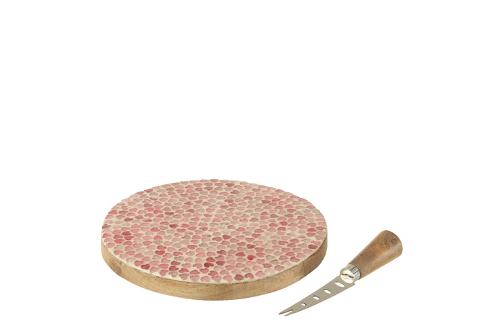 J-Line kaasplank + mes Rond Mozaiek - hout - roze