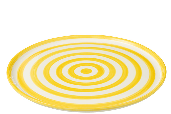 J-Line bord Granada Stripes - keramiek - wit|geel