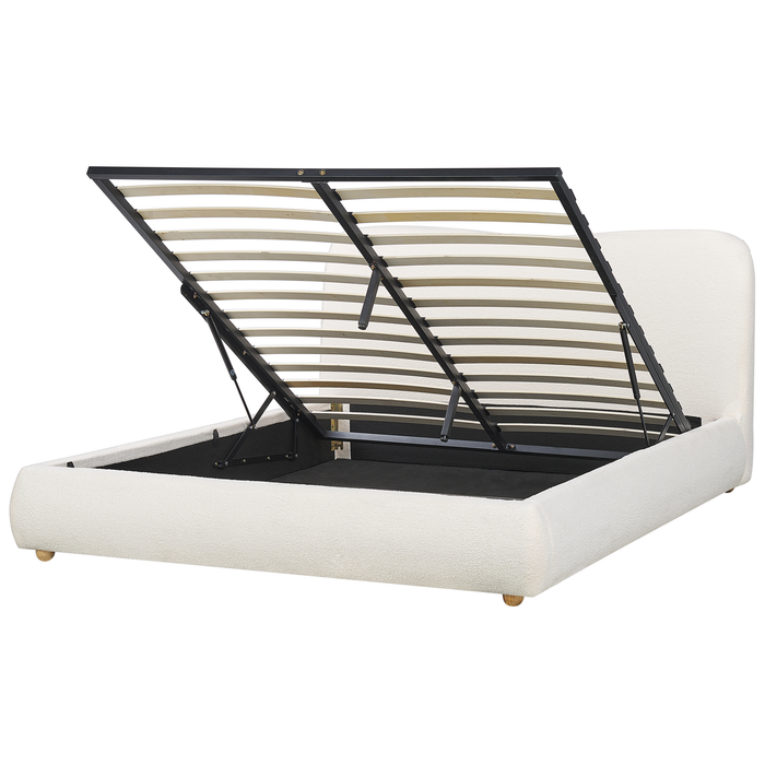 Beliani-BLAGNAC-Bed met opbergruimte-Gebroken wit-160 x 200 cm-Bouclé