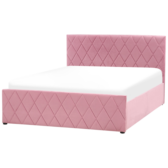 Beliani - ROCHEFORT - Tweepersoonsbed - Roze - 140 x 200 cm - Fluweel