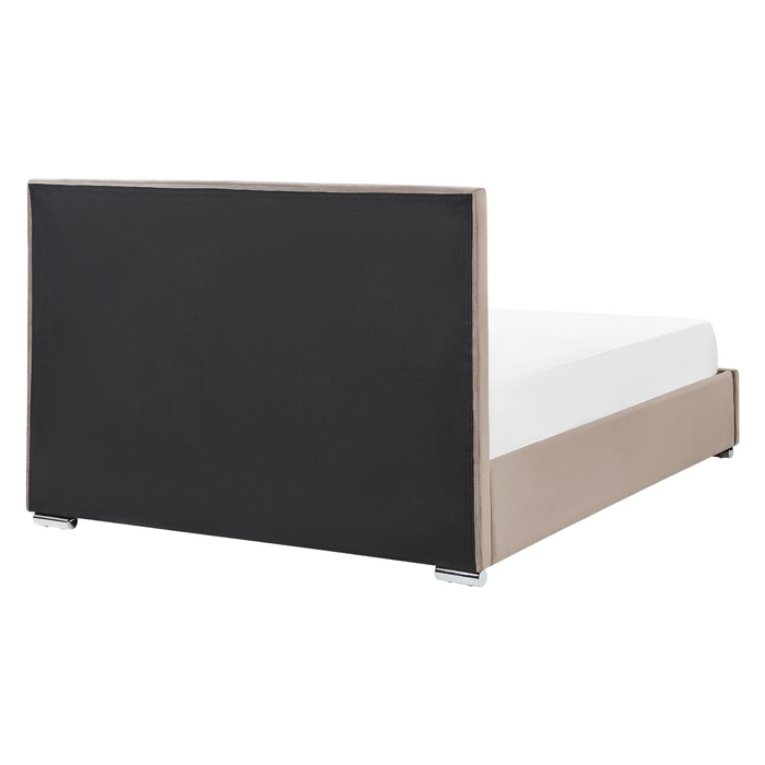 Beliani-ROUEN-Bed met opbergruimte-Taupe-160 x 200 cm-Fluweel