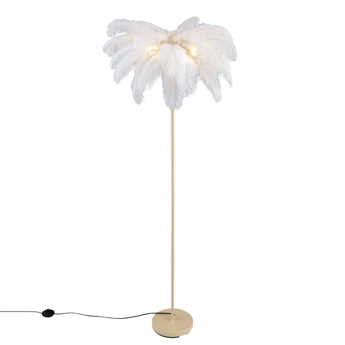 QAZQA Art Deco vloerlamp beige met witte veren - Peahen