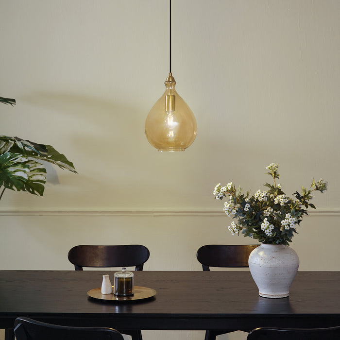 QAZQA Moderne hanglamp goud met amber glas - Traditional