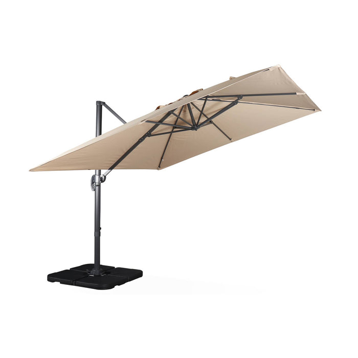 sweeek - Vierkante offset parasol 3x3m + set van 4 verzwaarde tegels
