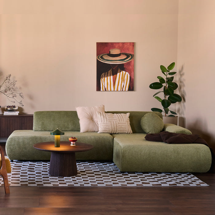 by fonQ Wisp Hoekbank met Chaise Longue Rechts met Slaapfunctie - Chenille - Olijfgroen