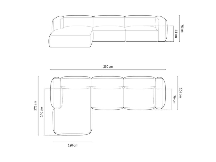 Micadoni 3-zits hoekbank Martina ribstof links