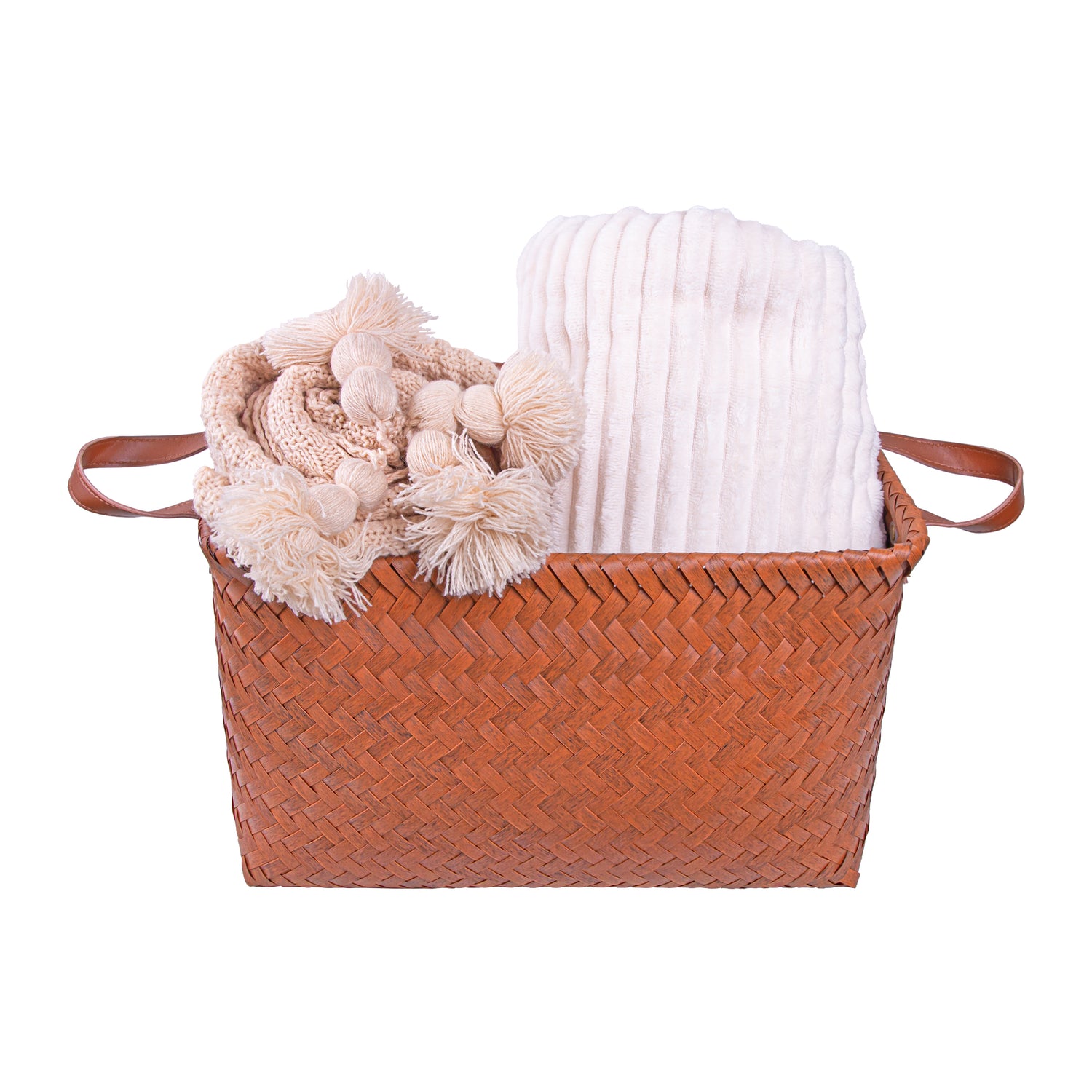 QUVIO Opbergmand gevlochten - Rechthoek - Rotan - 38x28x24 cm - Bruin