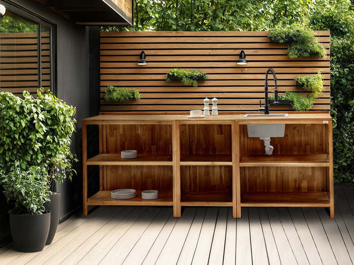 Beliani-VENOSA -Buitenkeuken eiland-Bruin-50 x 50 x 90 cm-Acaciahout