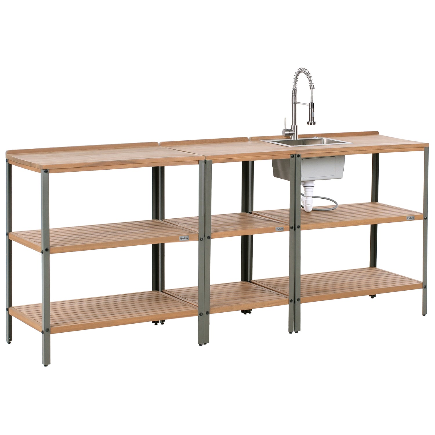 Beliani-IVREA-Buitenkeukeneiland met spoelbak 3-delig-Bruin-Acaciahout