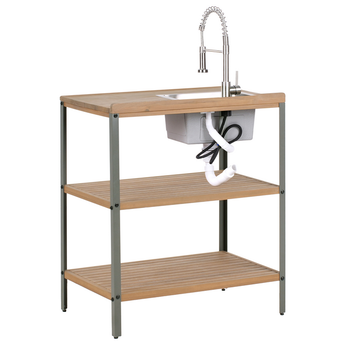 Beliani-IVREA-Buitenkeukeneiland met spoelbak 3-delig-Bruin-Acaciahout