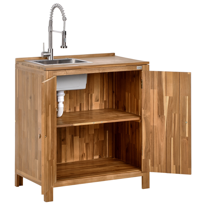 Beliani - VENOSA - Buitenkeuken kast set - Bruin|Zilver - Acaciahout