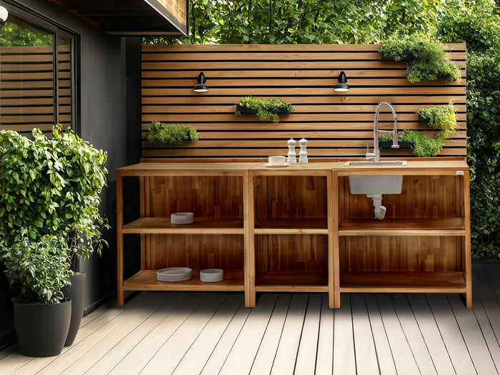 Beliani-VENOSA -Buitenkeuken eiland set-Bruin|Zilver-Acaciahout