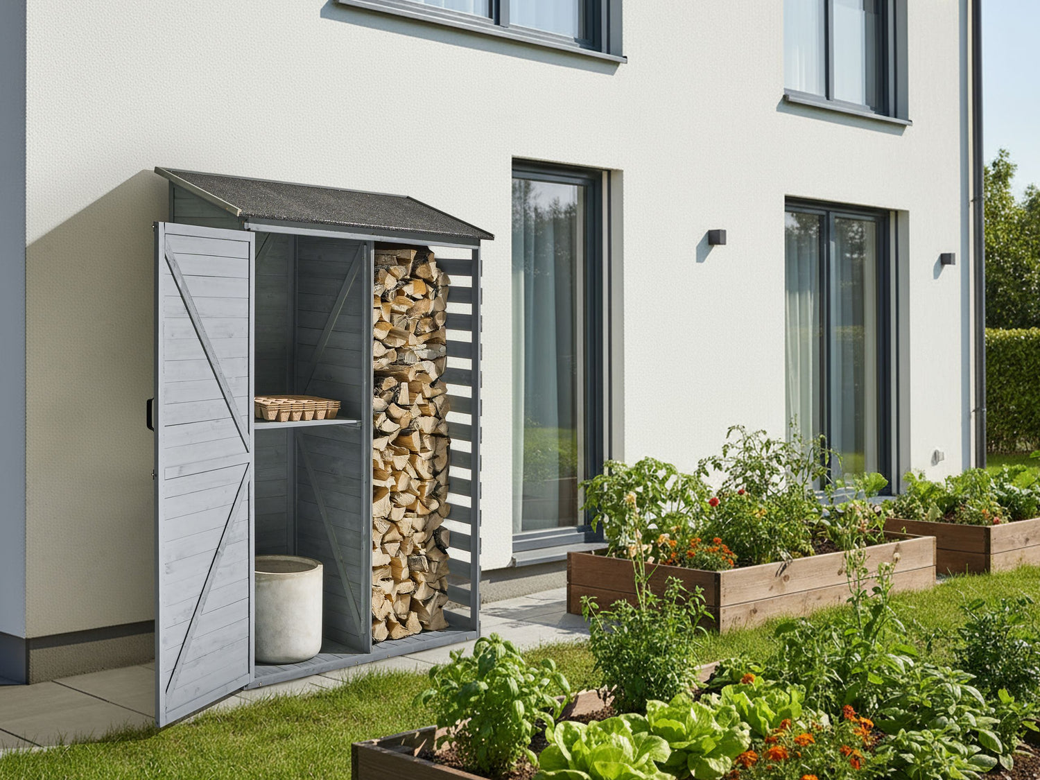 Beliani - CENGIO - Gereedschapsschuur - Grijs - Dennenhout